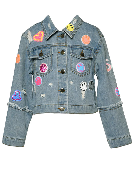 Stonewash Jean Jacket with Sequin Patches