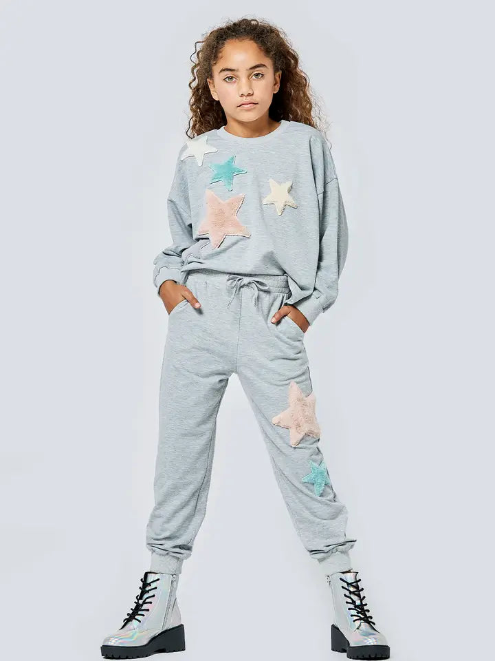 Grey Sweatshirt with Fuzzy Stars