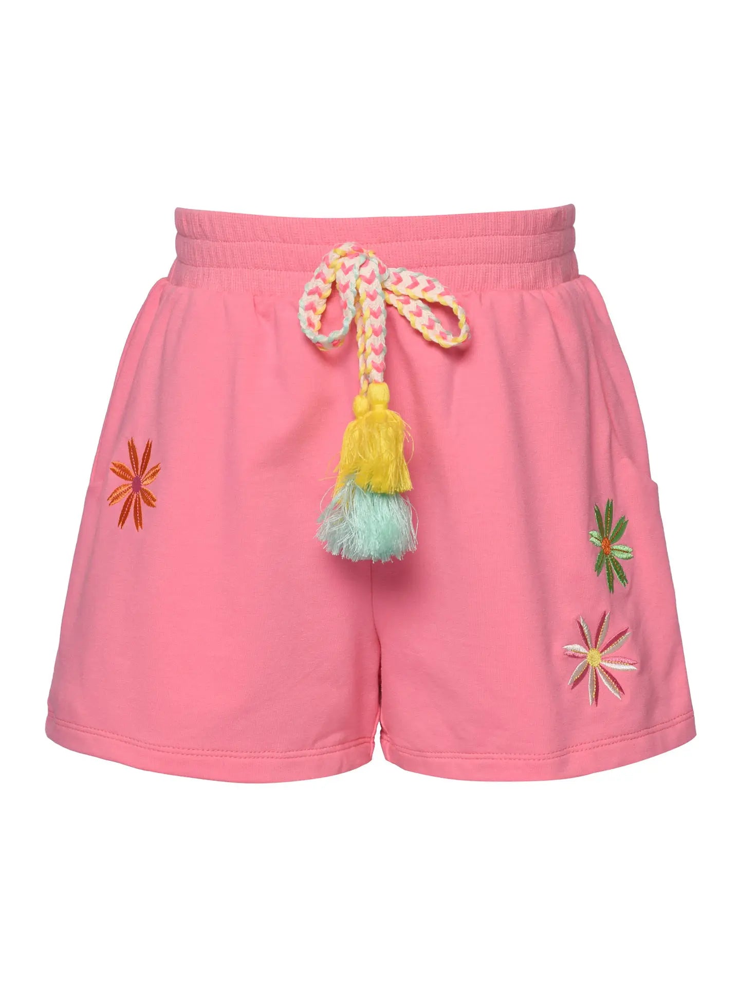 shorts with flower trim and tassel