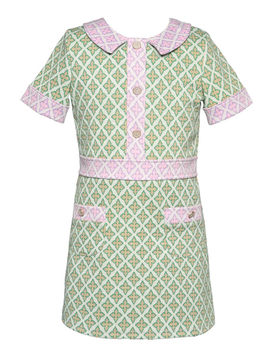 Two Tone Mod Dress with Rhinestone Buttons