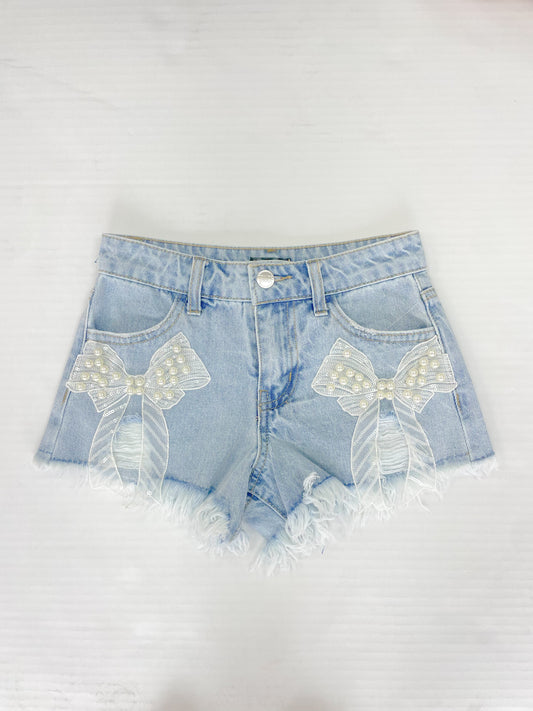 Bow/Pearl Denim Shorts