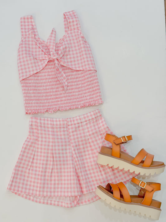 picnic skort - Pink White Gingham