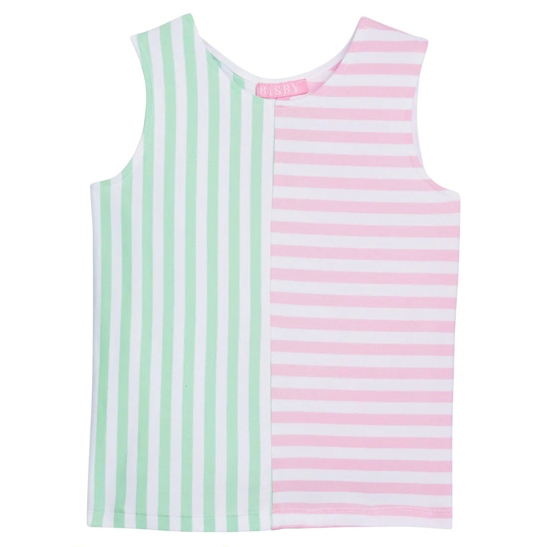 mixed stripe tank - green and pink