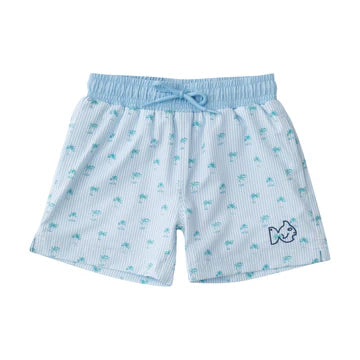 Boys Stripe Palm Tree Swim Trunks