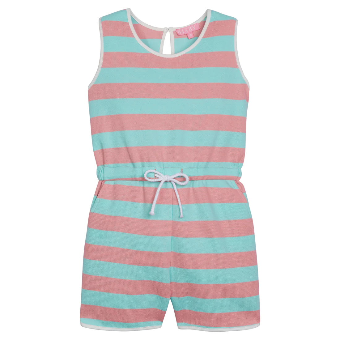 coral and teal rugby romper