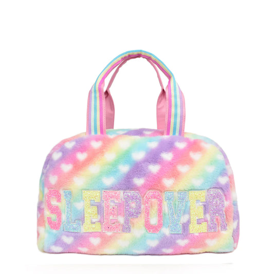 'sleepover' Heart-Printed Plush Medium Duffle Bag