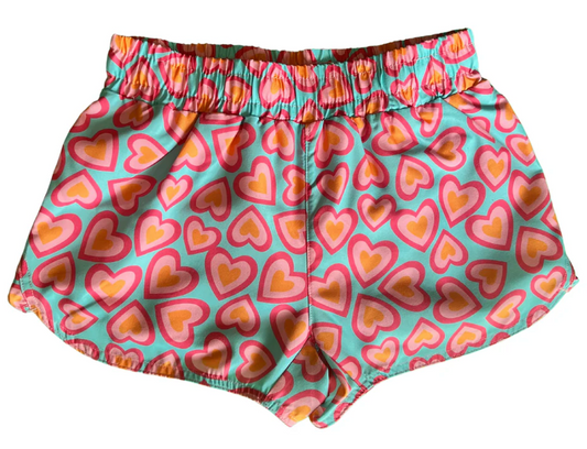 Athletic Short - Turquoise/Pink Hearts