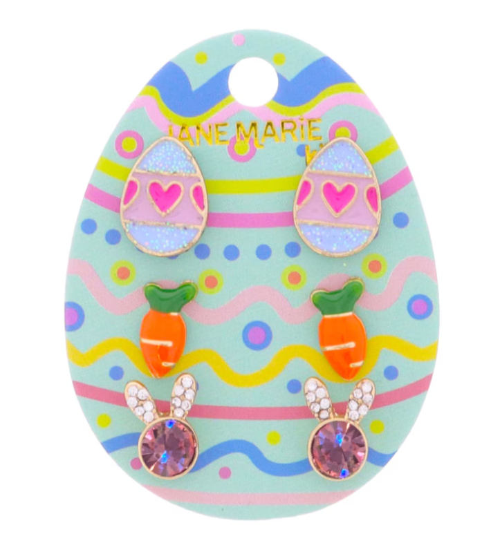 3 Stud Bunny Love Earrings - Easter Theme