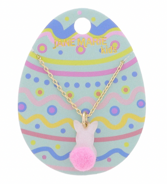 White Bunny - Pink Pom Tail Necklace