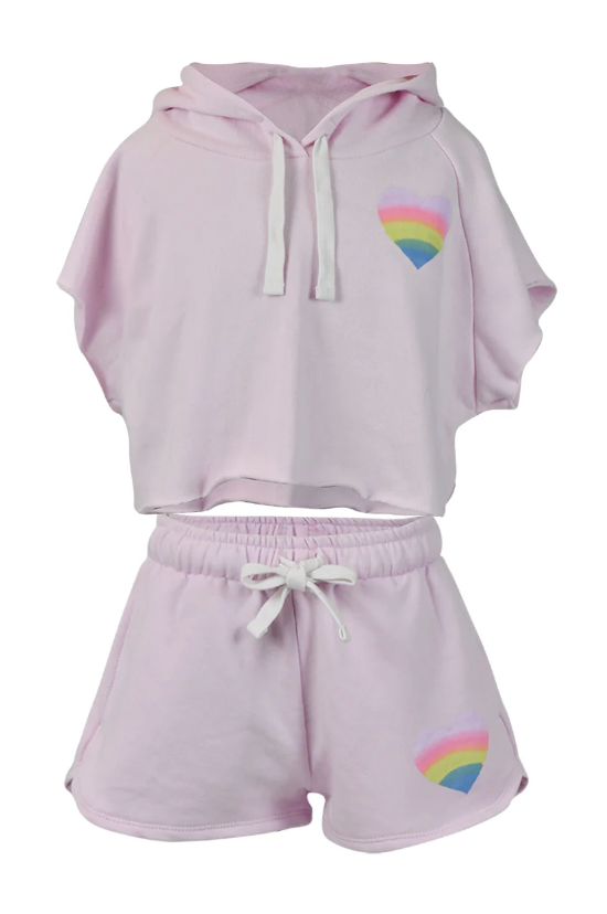 Colorfull Heart Cropped Hoody - Pink