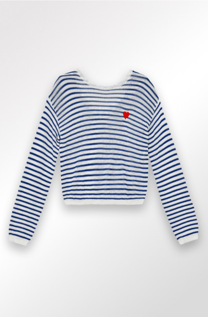 Knitted Sweater - Navy & White