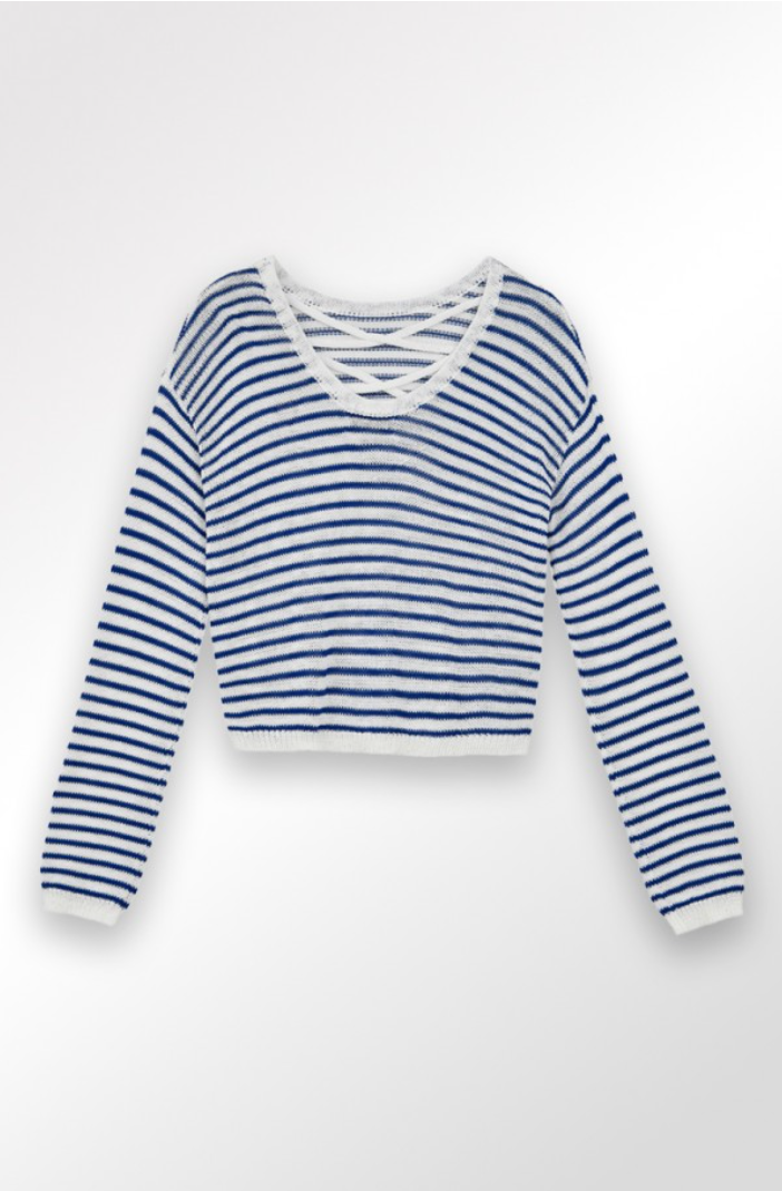 Knitted Sweater - Navy & White