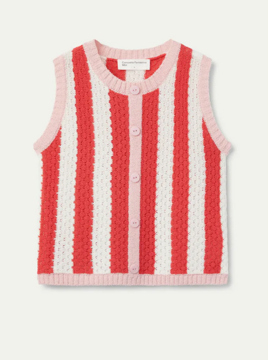 Red & Pink Striped Crochet Tank