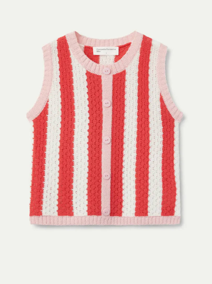 Red & Pink Striped Crochet Tank