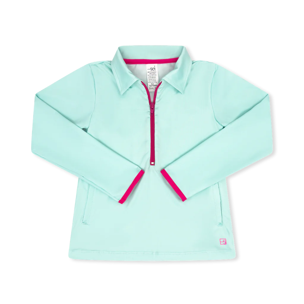 Heather Half Zip - Cool Mint, Power Pink