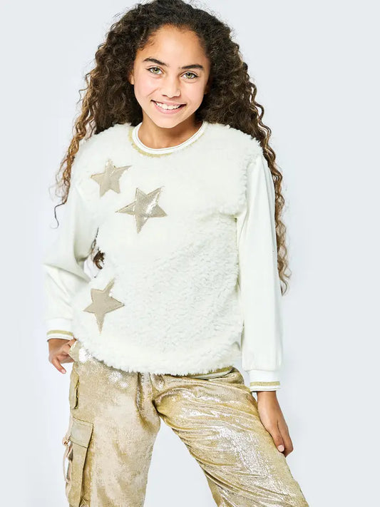 Ivory Fur Tunic with Metallic Stars