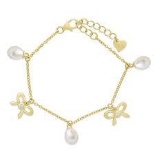 Freshwater pearl and bow charm bracelet lily