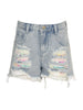 Sequin Distressed Denim Shorts