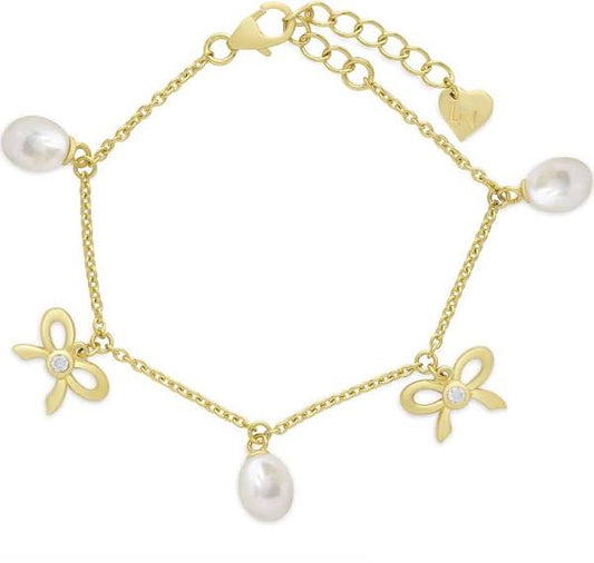 Freshwater Pearl and Bow Charm Bracelet Lily